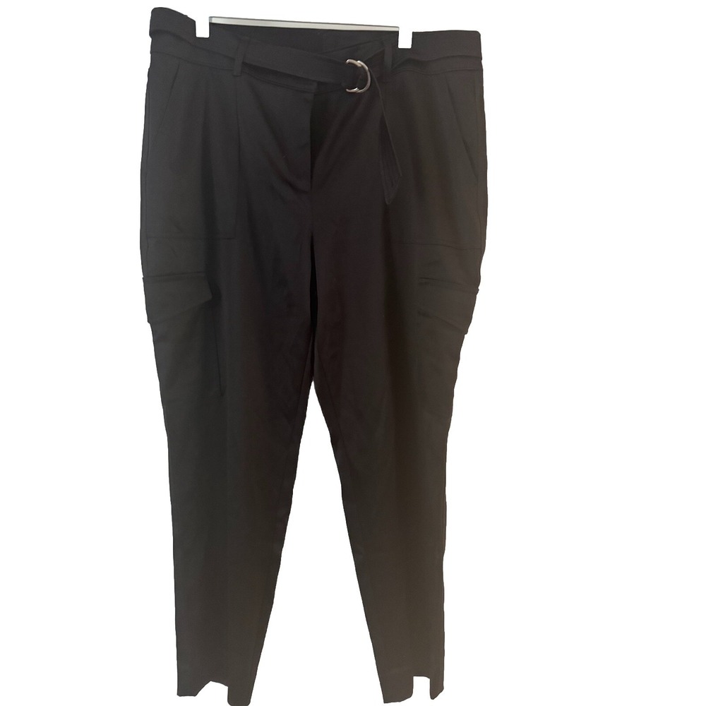 Chico's Satin Cargo Pants Black Slim Tapered Leg Tie Belt Size 1.5 US 10
